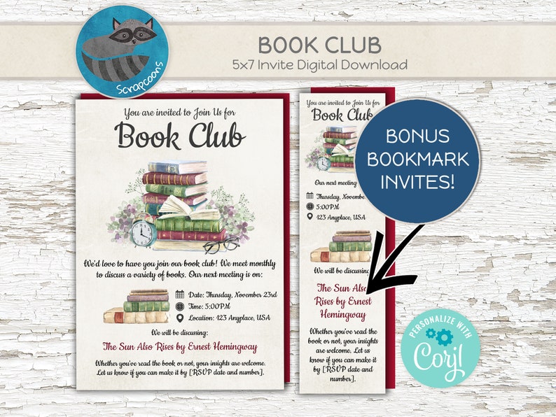 Book Club Invite & Custom Bookmark Combo