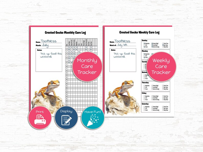 Crested Gecko Pet Care Log | Weekly & Monthly Reptile Tracker Printables