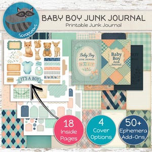 Baby Boy Junk Journal Scrapbook Kit | Digital Printable Instant Download