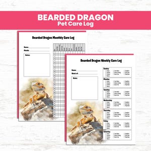 Bearded Dragon Pet Care Logs | Weekly and Monthly Reptile Tracker Printables | Lizard Feeding Schedule