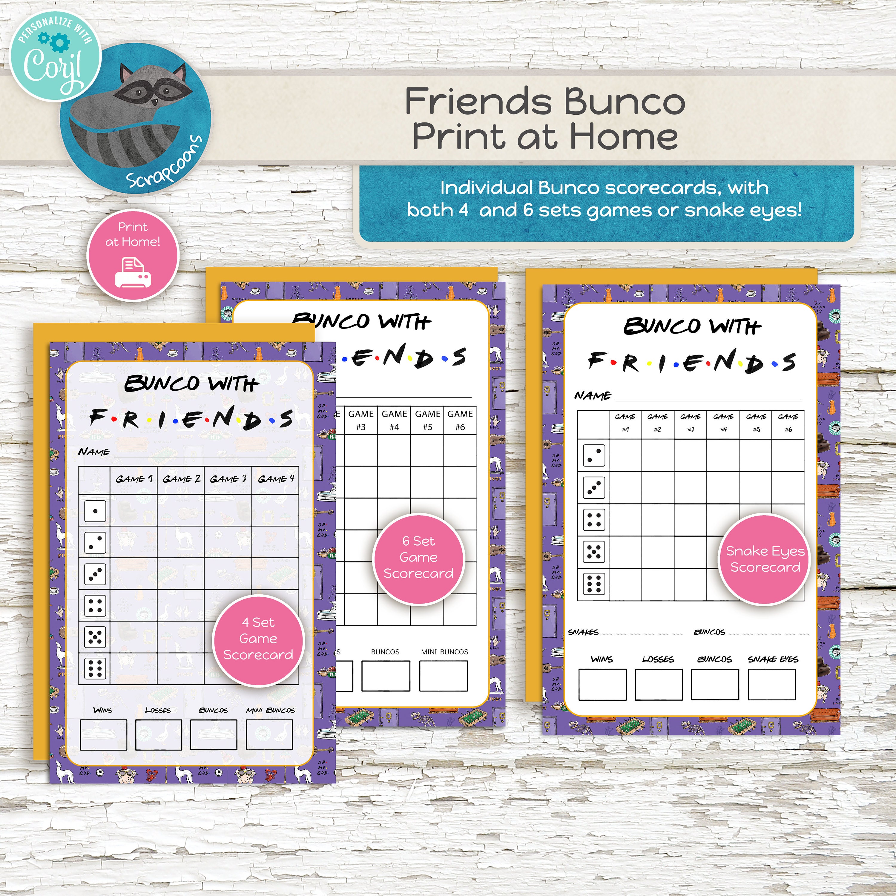 Friends TV Show Inspired Bunco Kit Customize and Print at Home Digital