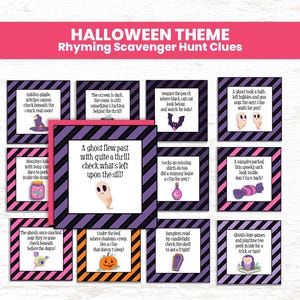 Halloween Scavenger Hunt for Kids Printable - Rhyming Trick or Treat Clues Game