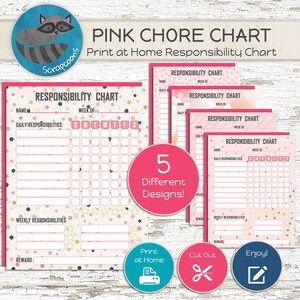 Chore Chart for Girls Pink Unicorn Theme Printable PDF Reward Tracker