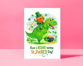 Tarjeta de dinosaurio para el Día de San Patricio / Día de San Patricio imprimible para niños / Descarga instantánea