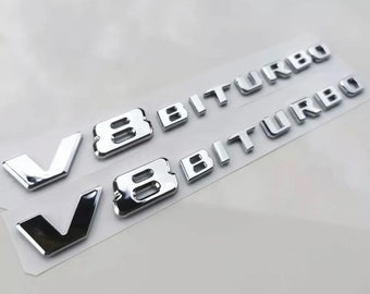 2x 3D V8 Biturbo AMG Schriftzug Chrom Emblem Logo E63 CL63 CLS63 G63 L S63 SL63