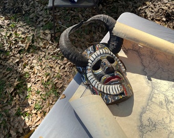 Wooden and horn mask