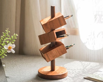 Porte-stylo en bois, Étui à crayons original fait main, Pot à stylos, Organiseur de bureau, Boîte à stylos minimaliste en bois, Décoration de bureau à domicile, Cadeau 2022 pour enfant