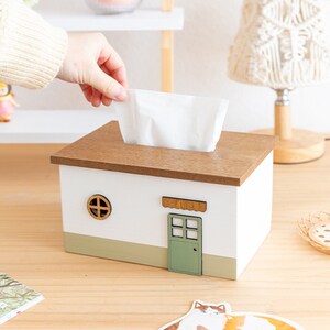 Cute House Tissue Box Cover, Wood Tissue Box, Rectangle Tissue Box Cover, Handmade Desk Organizer, Bathroom Decor, Wooden Box Holder