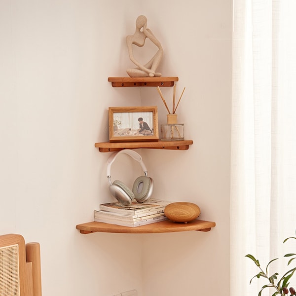 Round Corner Shelf, Floating Shelf, Rustic Wooden Shelf, Plant Shelf, Handmade Display Shelf, Home Storage Organizer, 2023 Home Decor Gift