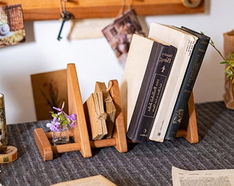 Houten tafelbladboekenplank, handgemaakte uitbreidbare boekenorganisator, vintage boekensteunen, boekenrekstandaardhouder, verstelbare boekendisplayopslag