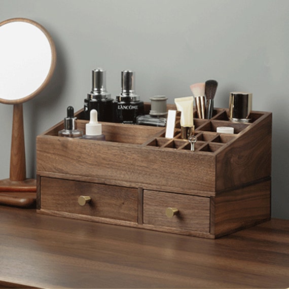 Wood Makeup Organizer Box Handmade Makeup Organizer for Vanity