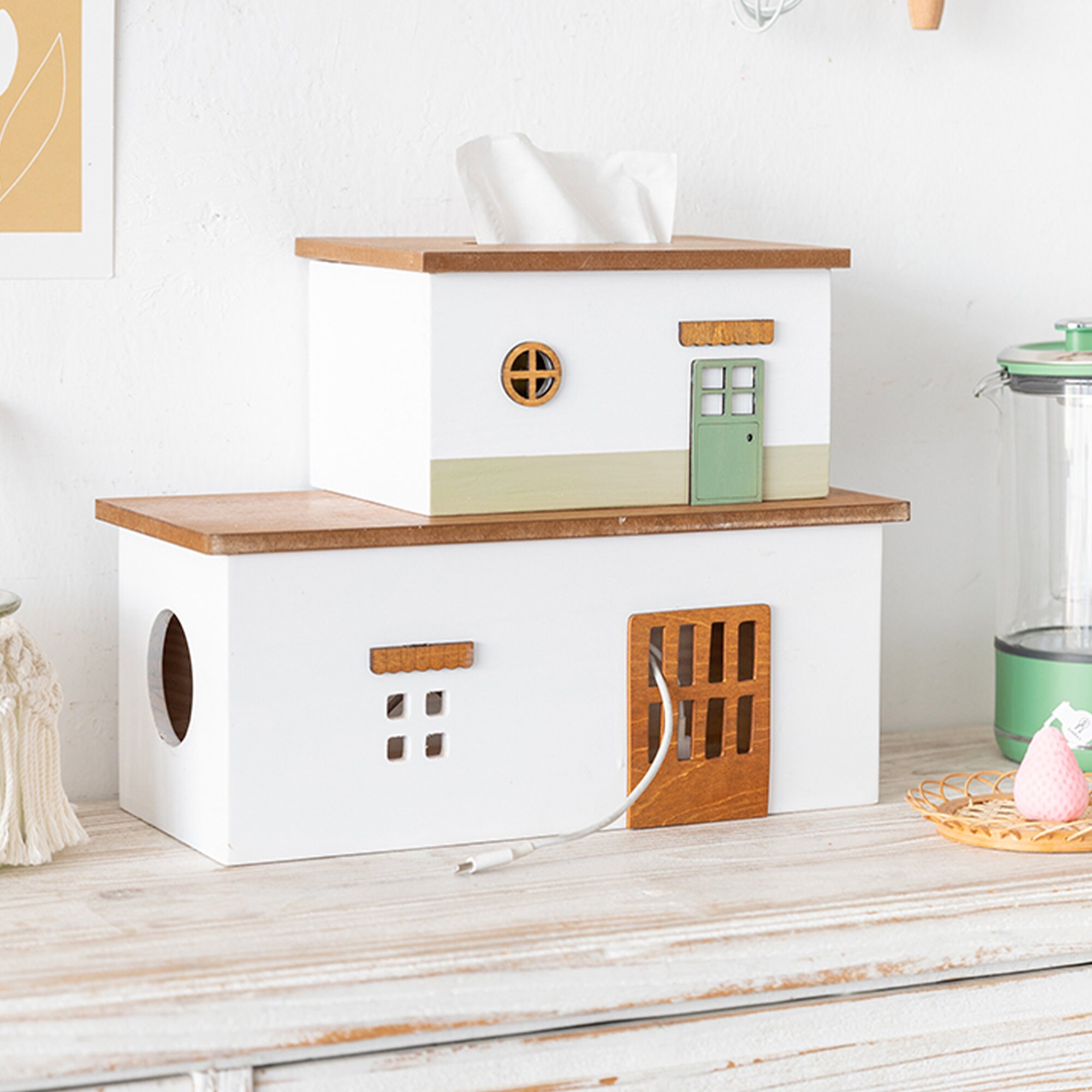 Cute House Tissue Box Cover, Wood Tissue Box, Rectangle Tissue Box Cover,  Handmade Desk Organizer, Bathroom Decor, Wooden Box Holder 