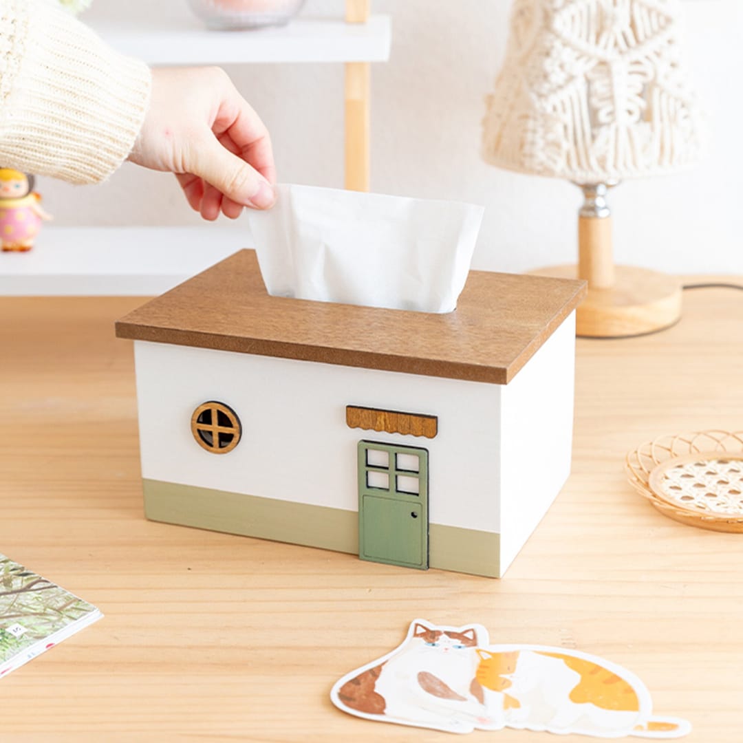 Cute House Tissue Box Cover, Wood Tissue Box, Rectangle Tissue Box