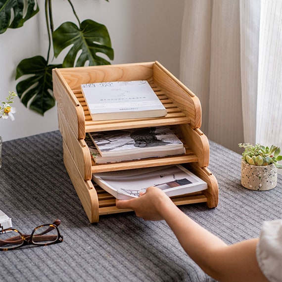 Wood Magazine Rack, Ash Magazine Holder, Handmade Newspaper Storage Holder,  Vintage Magazine File Tray, Office Desk Organizer, Home Decor 