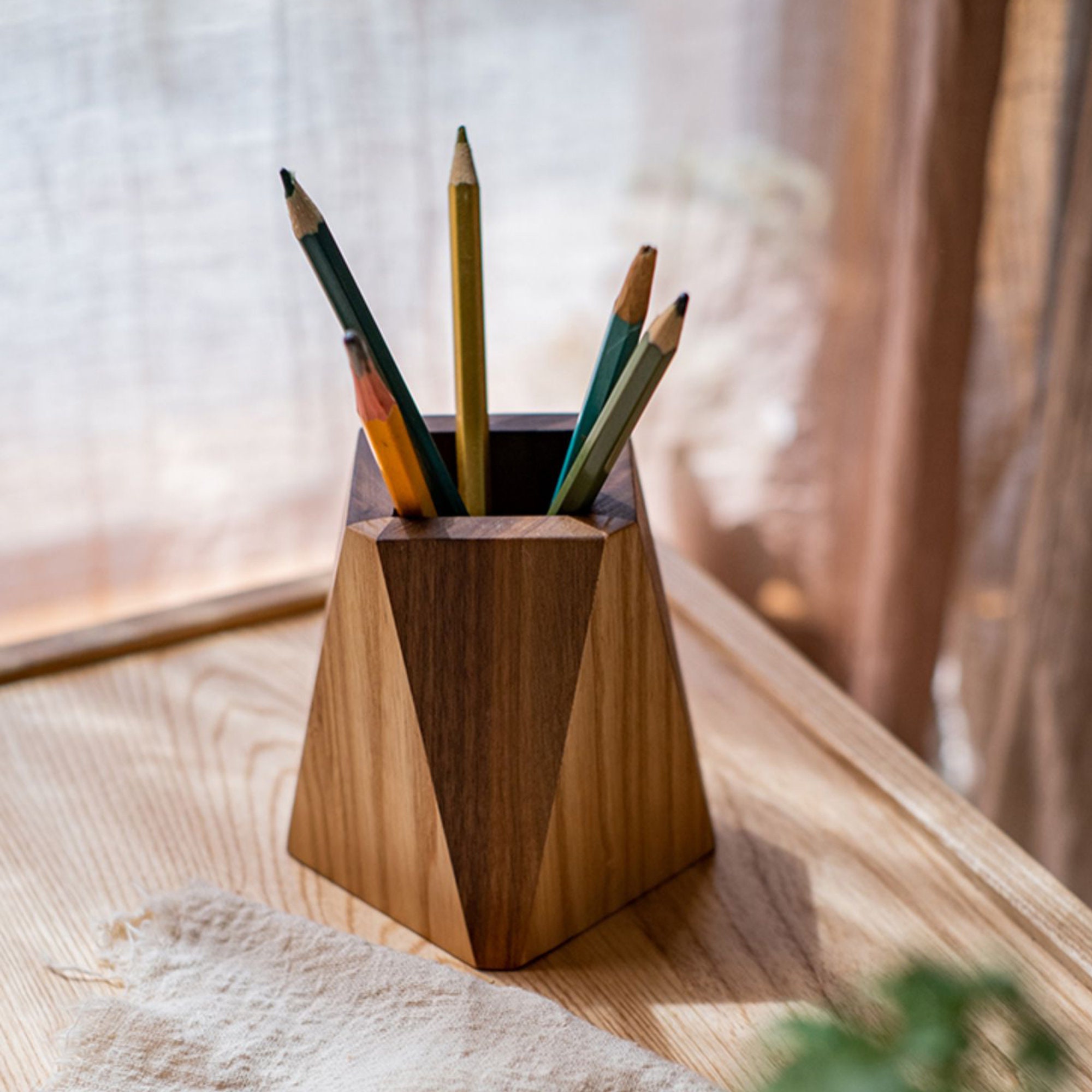 Wooden Pencil Case Box Holder/ Desktop Stationery Organizer Wood Decoupage  Craft