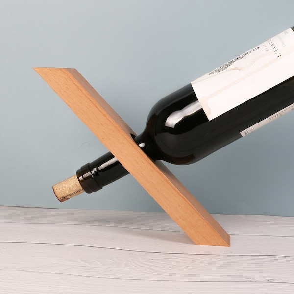 Balancing Wine Bottle Holder - Wooden Floating Wine Stand, Wine Bottle Rack, Freestanding Bottle Holder, Housewarming Gift, Bar Gift