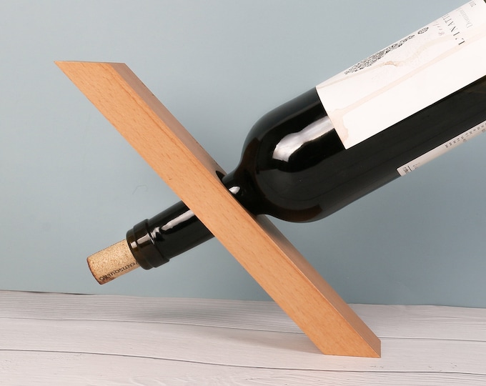 Balancing Wine Bottle Holder - Wooden Floating Wine Stand, Wine Bottle Rack, Freestanding Bottle Holder, Housewarming Gift, Bar Gift