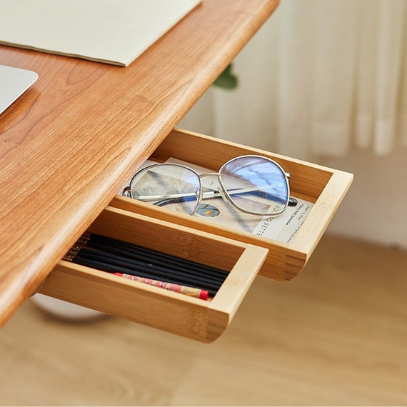 Wood Under Desk Organizer Drawer, Handmade Self-adhesive Storage Box, Under  Desk Phone Holder, Office Table Organizer, Hidden Storage Shelf 