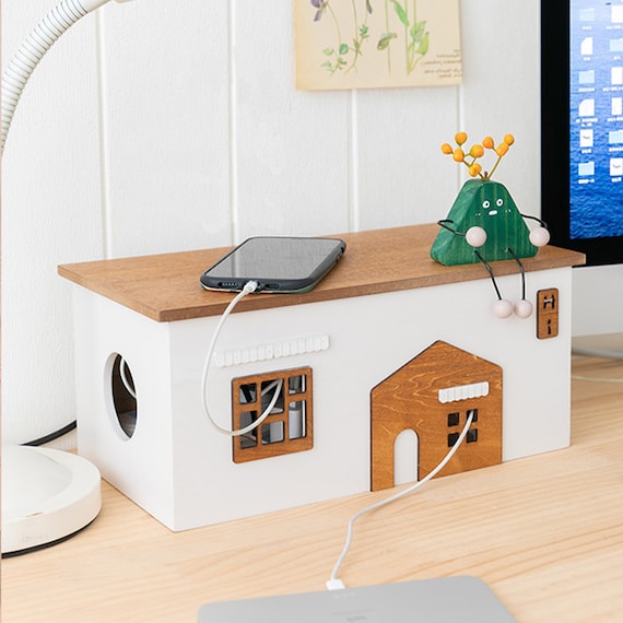 Wooden Cable Management Box Cute Cafeshaped Cord Organizer Etsy