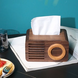 Radio Tissue Box Cover, Wood Tissue Box, Rectangle Tissue Box Cover, Handmade Desk Organizer, Bathroom Decor, Black Walnut Box Holder