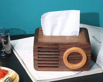 Radio Tissue Box Cover, Wood Tissue Box, Rectangle Tissue Box Cover, Handmade Desk Organizer, Bathroom Decor, Black Walnut Box Holder