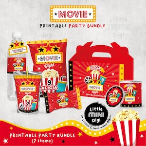 CUSTOM Movie Theme Party Bundle, Movie Birthday Party Pack, Printable Movie Party Bundle Pack, Movie Theme Party Favors, Digital Files