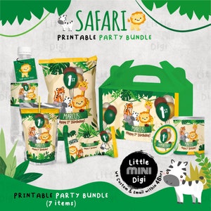 Pacchetto personalizzato per feste a tema safari nella giungla, compleanno con animali del safari, pacchetto stampabile per feste con animali dello zoo, bomboniere per feste safari, file digitali