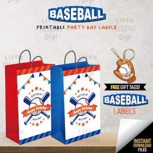 Baseball Thema Party Taschenetiketten zum Ausdrucken | Sofort Download
