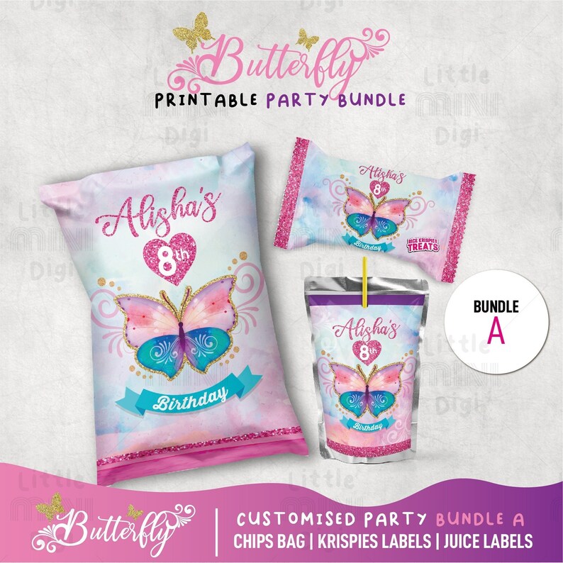 Pink Butterfly Label Butterfly-themed Party Bundle, Printable Butterfly Birthday Party ...