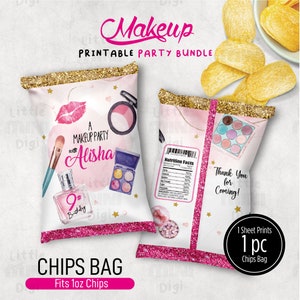 Bundel make-upfeest, afdrukbaar verjaardagsfeestje make-up, verjaardagsfeestje make-up schoonheid meisjes, verjaardagslabels make-up