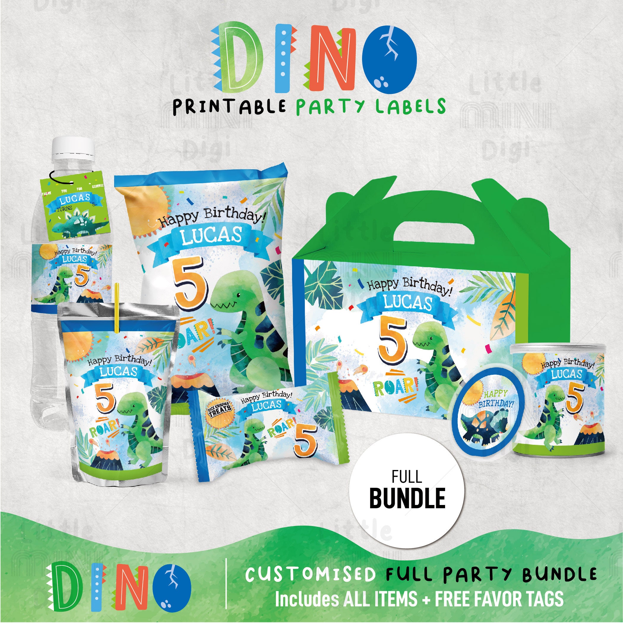 Custom Dinosaur Party Bundle, Printable Dino Birthday Party Pack, Boys ...