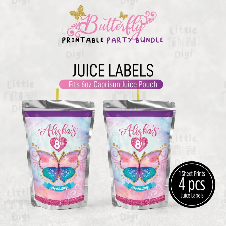 Pink Butterfly Label Butterfly-themed Party Bundle, Printable Butterfly Birthday Party ...