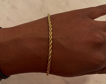14K Vergoldetes Seil Fußkettchen | Edelstahl Fußkettchen/Armband | Wasserfester | Verstellbare | Gedrehte Kette | Valentinstag Geschenk| Minimalistischen