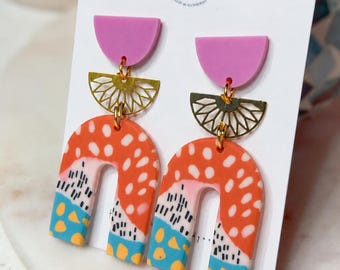 Colorful Soft Clay Geometric Dangle Drop Earrings | Clay Earrings | Unique Statement Jewelry for Women