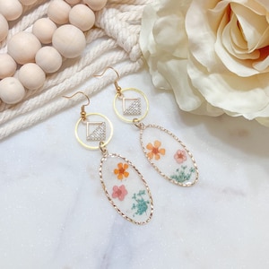 Orange Floral Resin Dangle Earrings | Spring Flower Statement Earrings