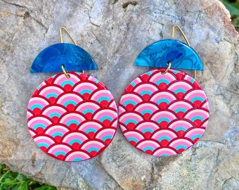 Colorful Geometric Retro Print Dangle and Drop Earrings | Acrylic Earrings | Unique Statement Jewelry for Women