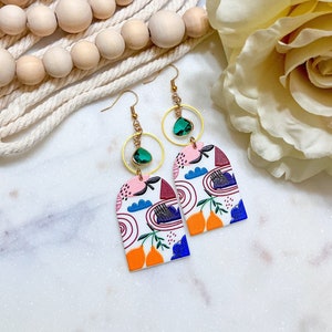 Abstract Colorful Acrylic Earrings | Emerald Green Gemstone Statement Earrings