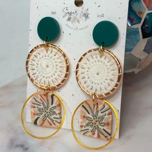 Earthy Boho Crochet Geometric Dangle and Drop Statement Earrings | Soft Clay Earrings | Unique Bohemian Jewelry for Women