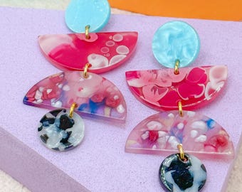 Geometric Colorful Abstract Dangle & Drop Statement Earrings | Acrylic Earrings | Bold Unique Jewelry for Women