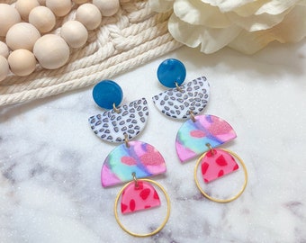 Multicolored Acrylic Dangle Earrings - Colorful Geometric Statement Earrings