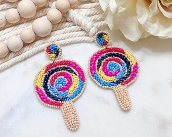 Colorful Lollipop Food Dangle Drop Novelty Earrings | Seed Bead Earrings | Funky Jewelry for Women