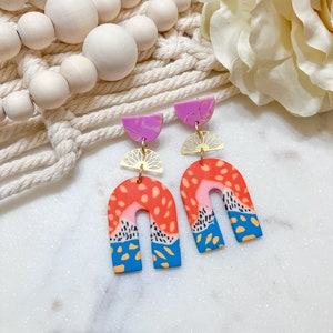 Colorful Soft Clay Geometric Dangle Drop Earrings | Clay Earrings | Unique Statement Jewelry for Women