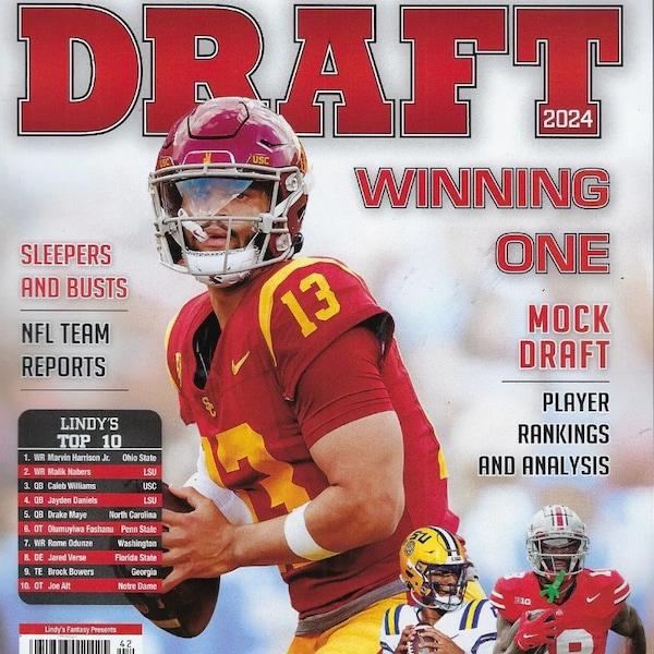 Lindy’s Sports Pro Football Draft 2024 MAGAZINE NFL Draft Preview Caleb Williams - USC Trojans - Chicago Bears - Mock Draft - Guide