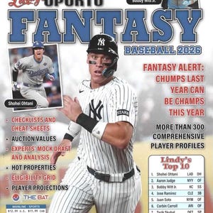 May include: Lindy's Sports Fantasy Baseball 2026 magazine cover featuring Aaron Judge of the New York Yankees. The cover includes player rankings, stats, and fantasy baseball information.
