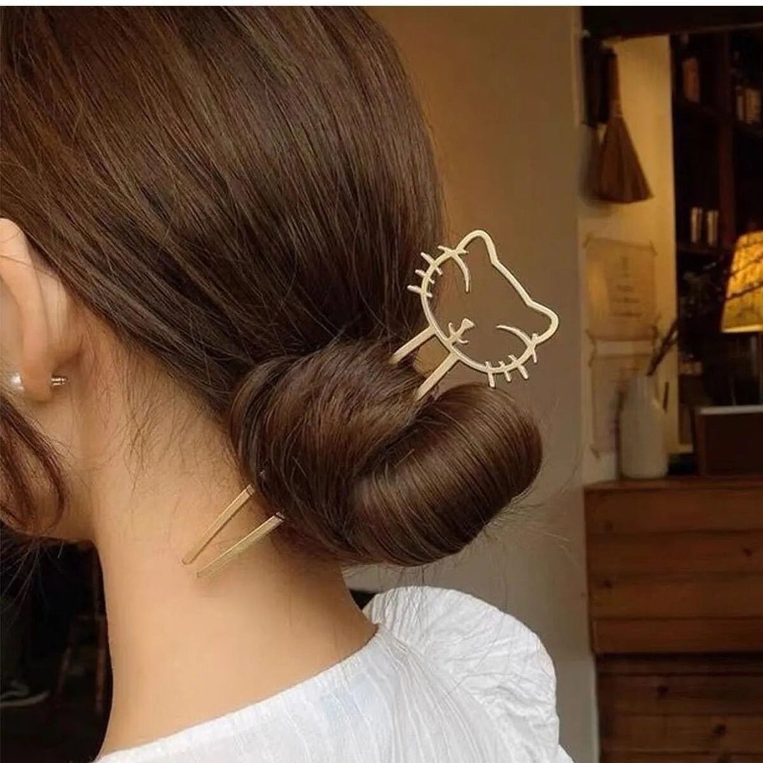 Gold Color Metal Cat Hair Stick Etsy