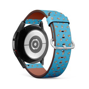 Pulseira para smartwatches Samsung, personagem de desenho animado Corgi Dog On Print, Galaxy Watch / Active / Gear, pulseira de couro vegano.