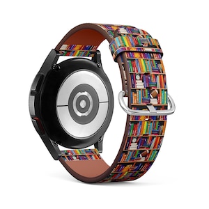 Replacement Band for Samsung Smartwatches, Colorful Library Book Shelf On Print, Galaxy Watch / Active / Gear, Vegan Leather Bracelet Strap.