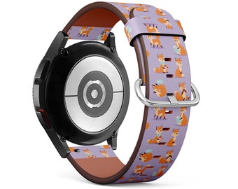 Replacement Band for Samsung Smartwatches, Cute Adorable Fox On Print, Galaxy Watch / Active / Gear, Vegan Leather Bracelet Strap.