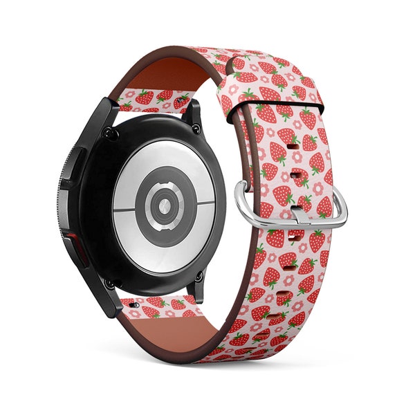 Band for Samsung Smartwatches, Strawberry Print, Galaxy Watch / Active / Gear, Vegan Leather Bracelet Strap.