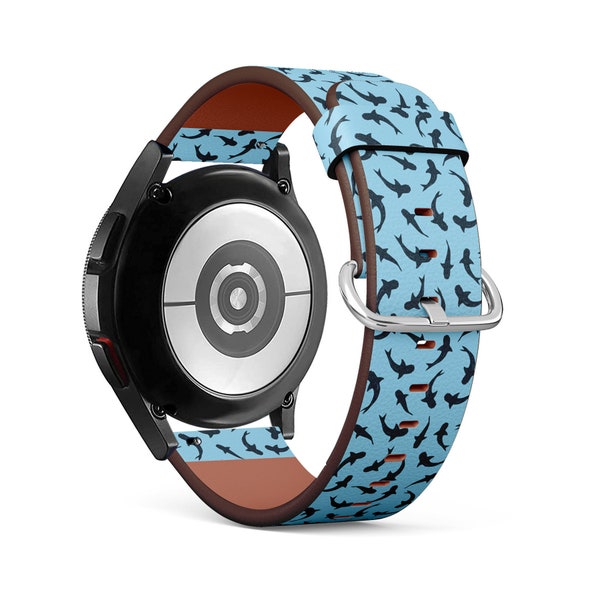 Band for Samsung Smartwatches, Sharks Outline On Print, Galaxy Watch / Active / Gear, Vegan Leather Bracelet Strap.